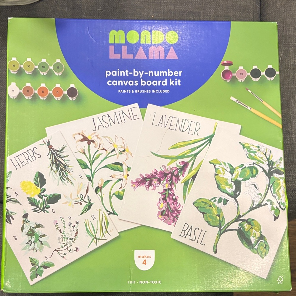 Brand New Paint-by-Number Canvas Board Kit - Herbs & Flowers (makes four 8x10)